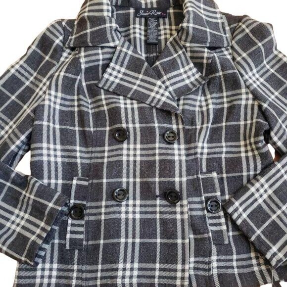 Susie Rose Womens Black & White Plaid Double-Breasted Peacoat Jacket - Picture 4 of 6